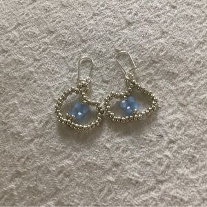 Silver and Blue Beaded Heart Earrings